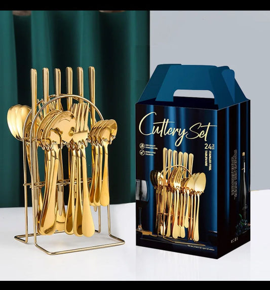 Stainless Steel Cutlery Set with Stand -24-Piece