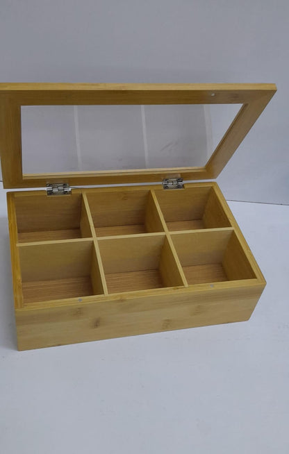 6-Slot Bamboo Wooden Teabag Organizer