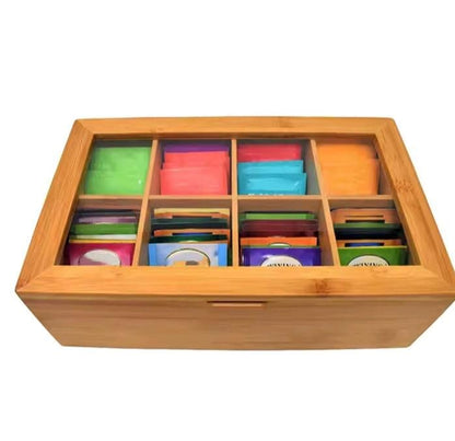 6-Slot Bamboo Wooden Teabag Organizer
