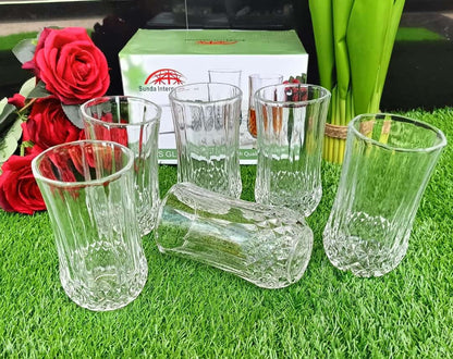 350ml Long Crystal Glass Set 6 Piece Elegant Textured Drinkware