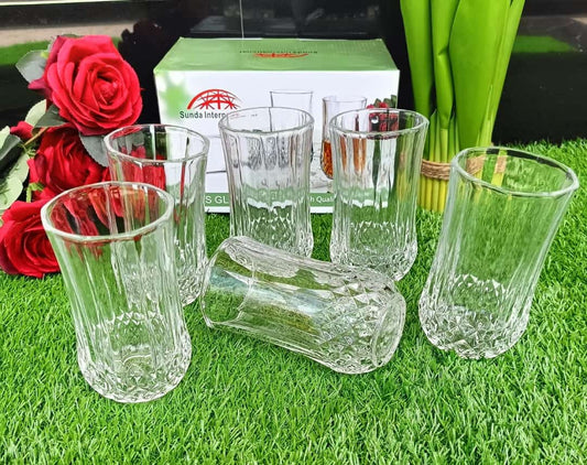 350ml Long Crystal Glass Set 6 Piece Elegant Textured Drinkware