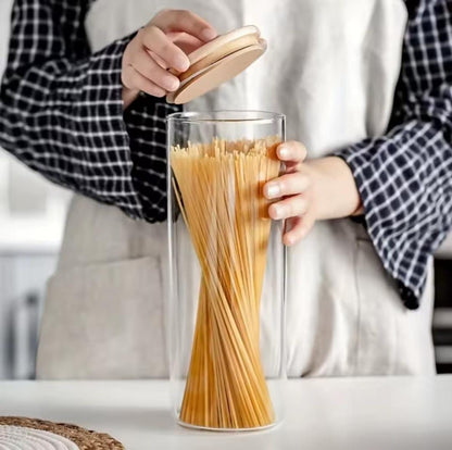 2000ml Glass Storage Container, Borosilicate with Bamboo Lid for Cereal, Spaghetti & Pantry