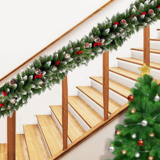 Decorated 2.7M Christmas Garland with Pine Cones & Red Berries