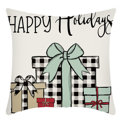 Christmas Themed Linen Throw Pillow Covers (45×45cm)