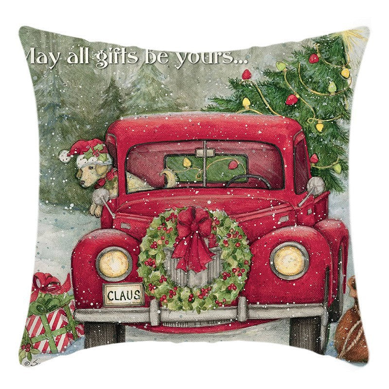 Christmas Themed Linen Throw Pillow Covers (45×45cm)