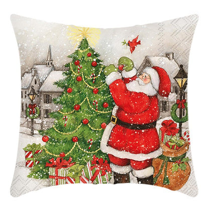 Christmas Themed Linen Throw Pillow Covers (45×45cm)