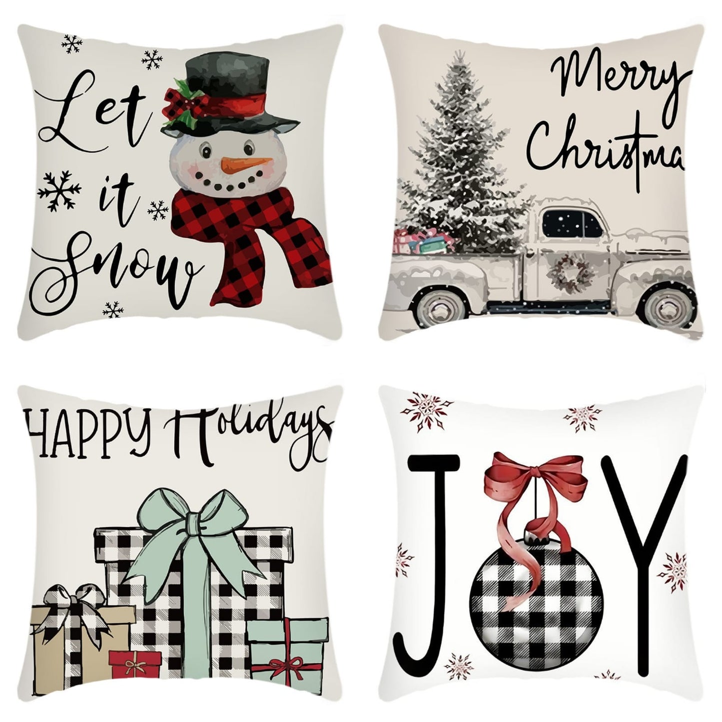 Christmas Themed Linen Throw Pillow Covers (45×45cm)