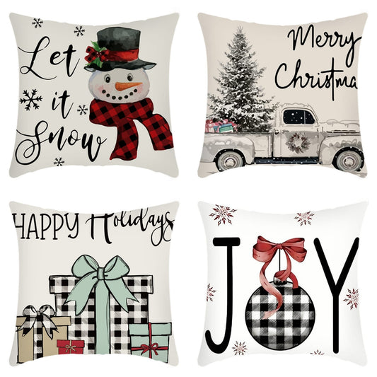 Christmas Themed Linen Throw Pillow Covers (45×45cm)