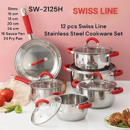 12-Piece Swiss Line Stainless Steel Cookware Set (SW-2125H)
