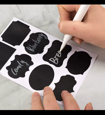 Reusable Black Round Pantry Label Stickers with Marker Pen (24pcs Set)