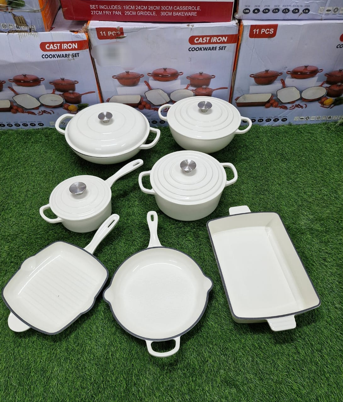NSFE 11 PCS Enamel Cast Iron Cooking Pots Set