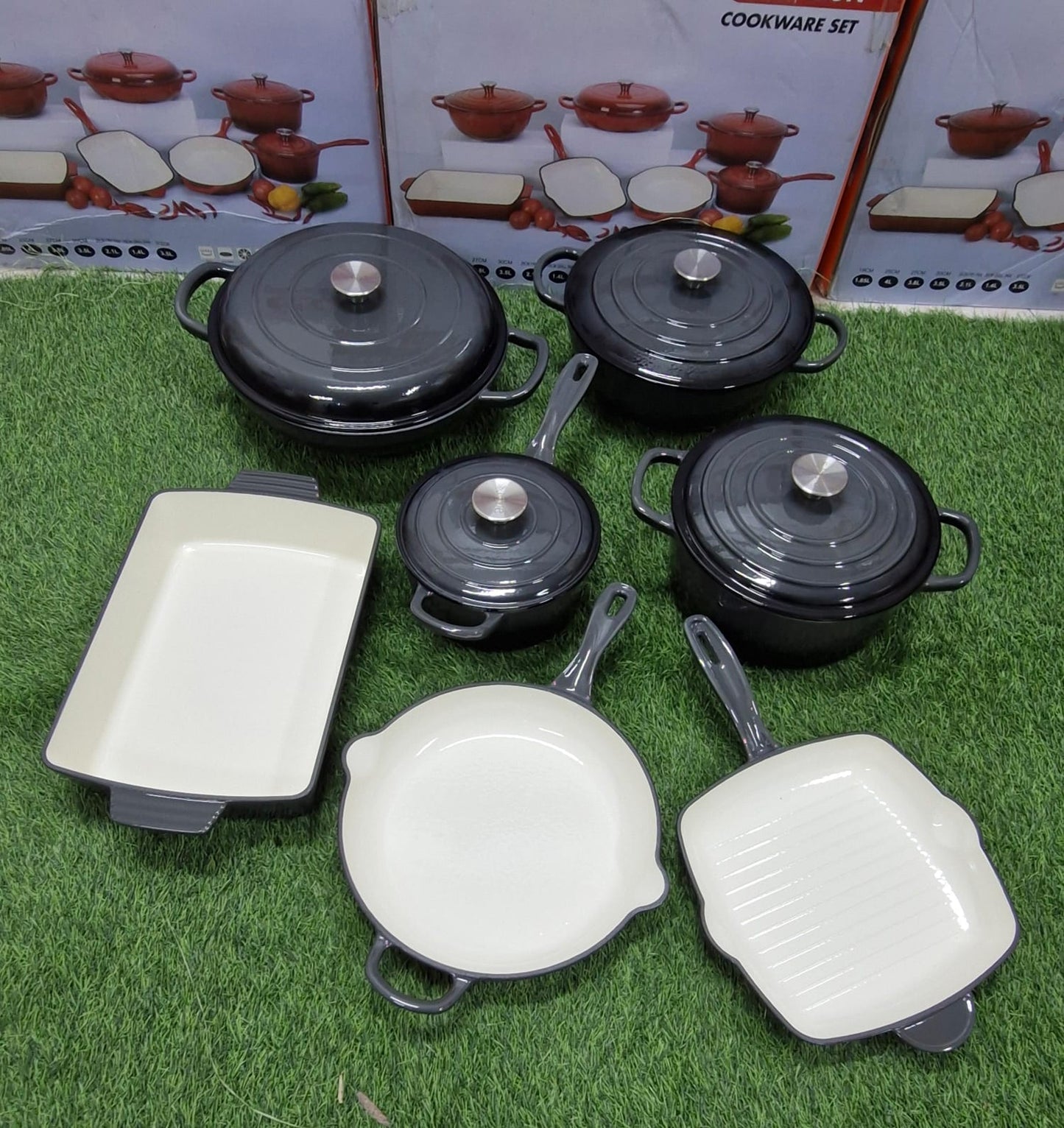 NSFE 11 PCS Enamel Cast Iron Cooking Pots Set