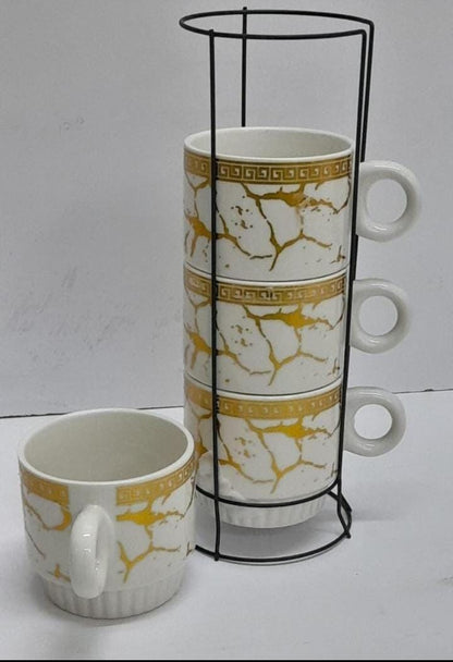 Space-Saver Stackable Coffee Cups with Stand