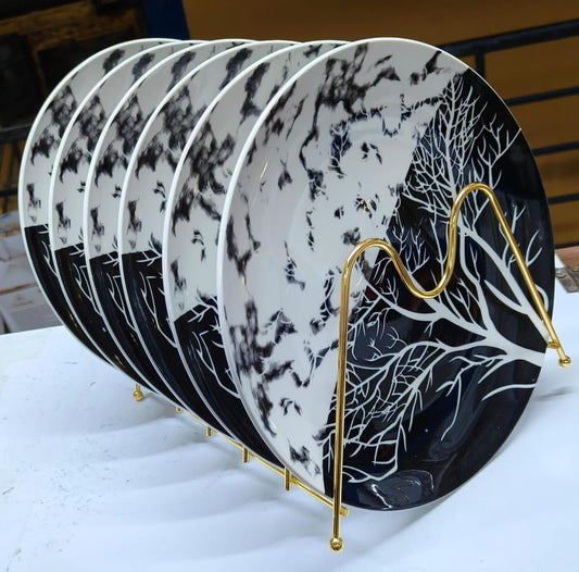 6-Piece Black and White Ceramic Plate Set – Modern Dinnerware Collection