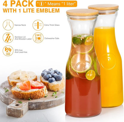 Elegant Glass Carafes with Lids – 1 Litre  | Perfect for Wine, Juice & More