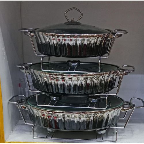 3 pc ceramic chaffing dishes