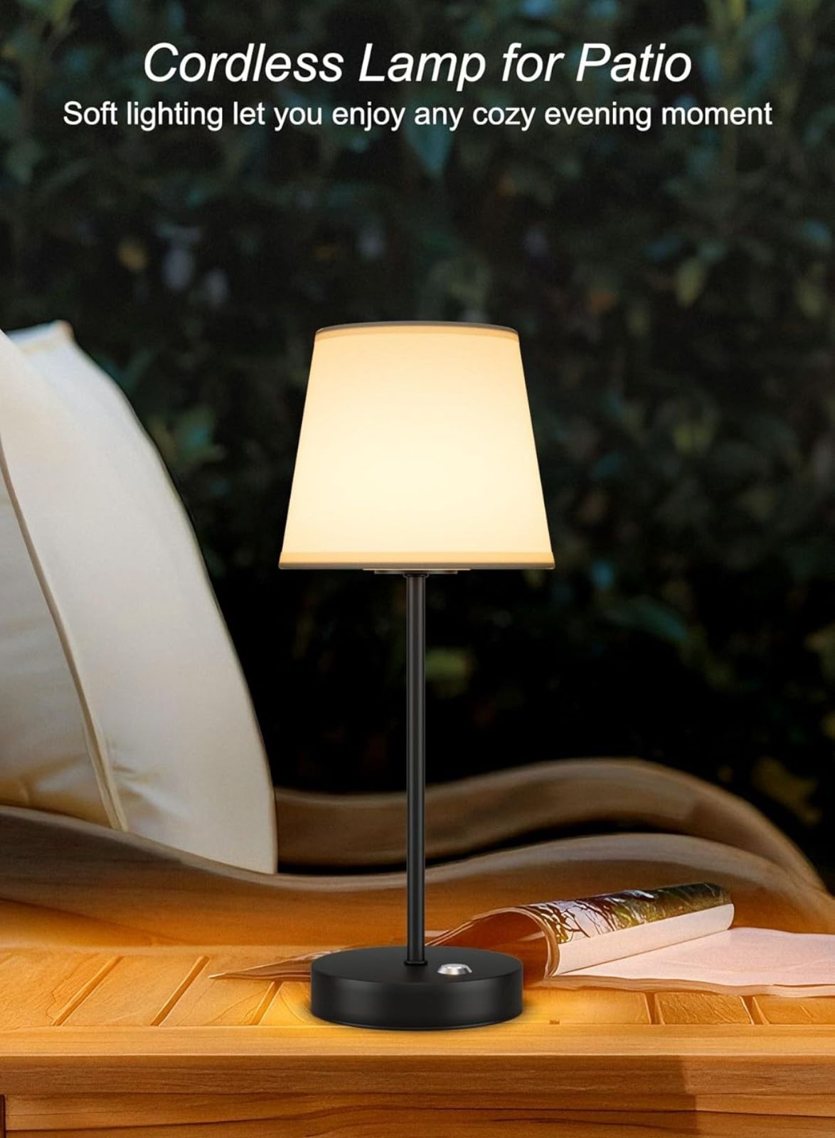 Cordless LED Table Lamp – Rechargeable, Touch Dimmable Light with Fabric Shade