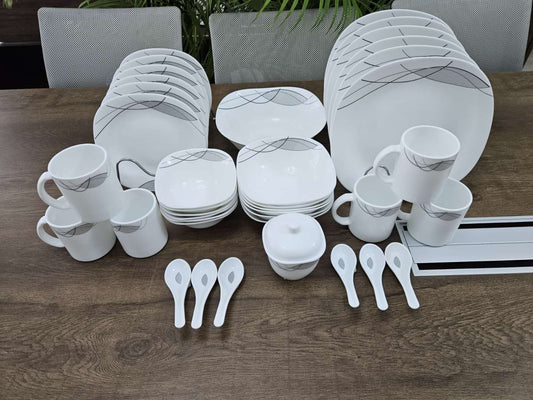 Quadra 39-Piece Opal Glass Dinnerware Set – Elegant & Durable Tableware Collection