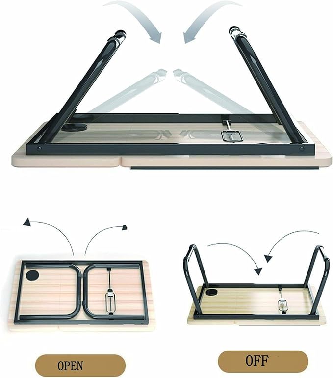 Adjustable Folding Laptop Desk with Tilting Top – Portable Bed Table Stand with Cup Holder & Foldable Legs