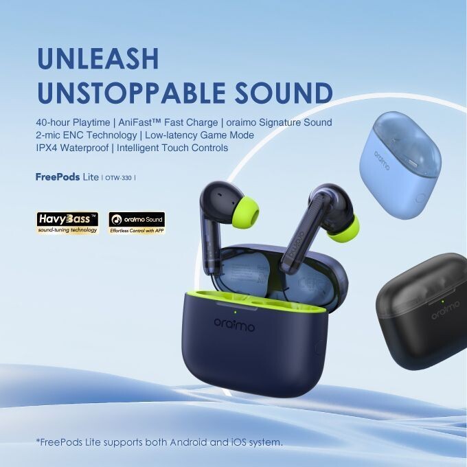 Oraimo FreePods Lite OTW-330 – Wireless Earbuds with 40-Hour Playtime & Deep Bass