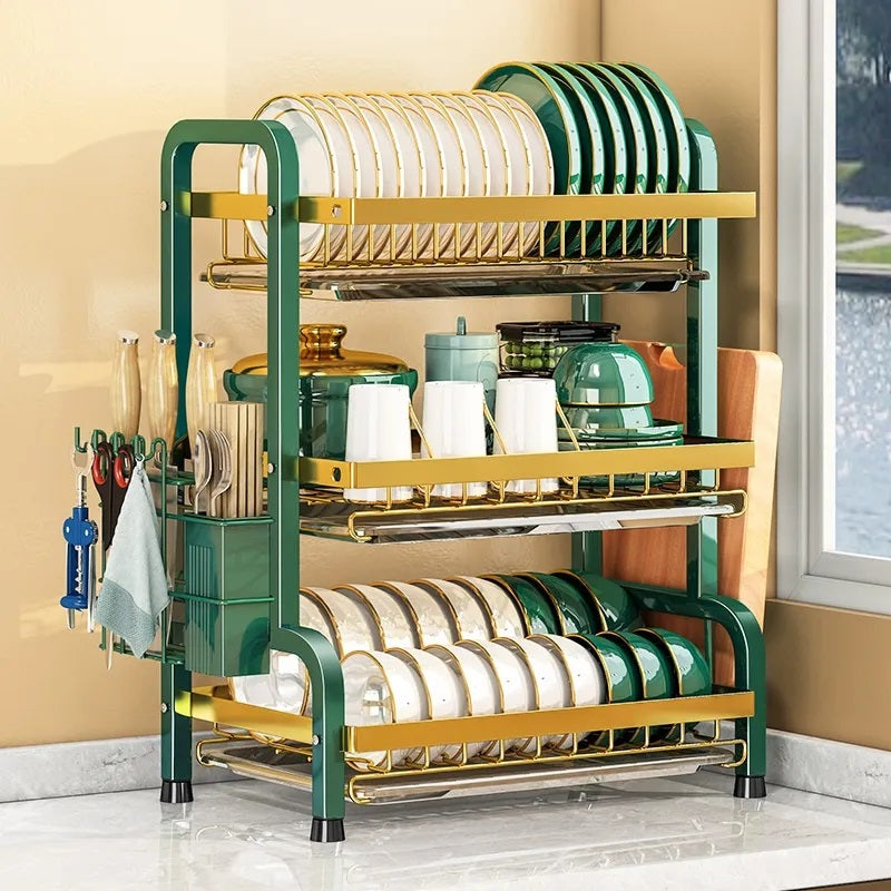 3 layer dish rack gold green