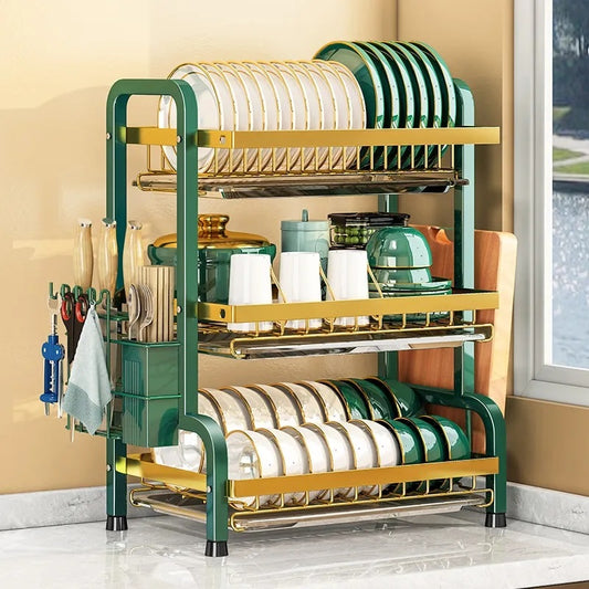 3 layer dish rack gold green