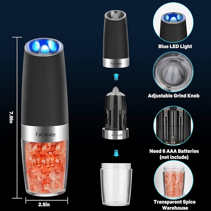 Rechargeable Electric Salt & Pepper Grinder – Automatic One-Hand Operation