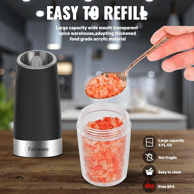 Rechargeable Electric Salt & Pepper Grinder – Automatic One-Hand Operation