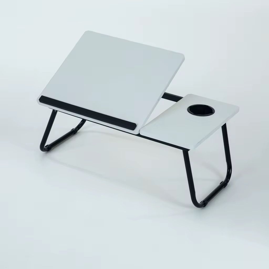 Adjustable Folding Laptop Desk with Tilting Top – Portable Bed Table Stand with Cup Holder & Foldable Legs