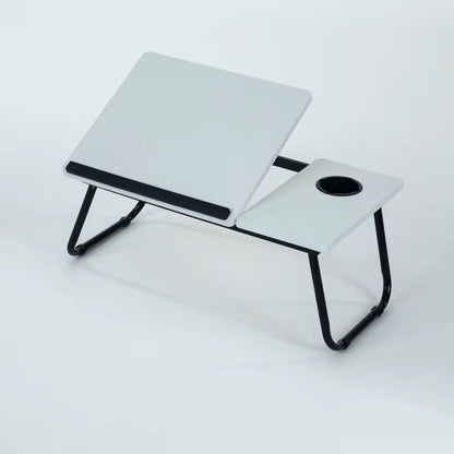 Adjustable Folding Laptop Desk with Tilting Top – Portable Bed Table Stand with Cup Holder & Foldable Legs
