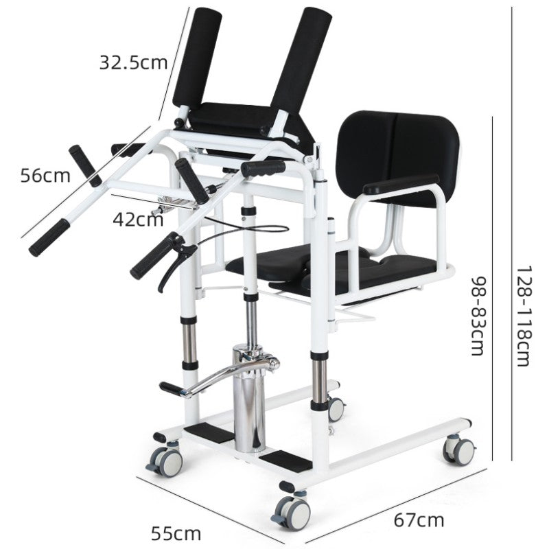 Hydraulic Patient Lift Transfer Chair,Portable Hydraulic Patient Lift Wheelchair for Home Transfer Nursing Chair Lifter 180° Split Seat Cushion Bathroom Bedside Commode