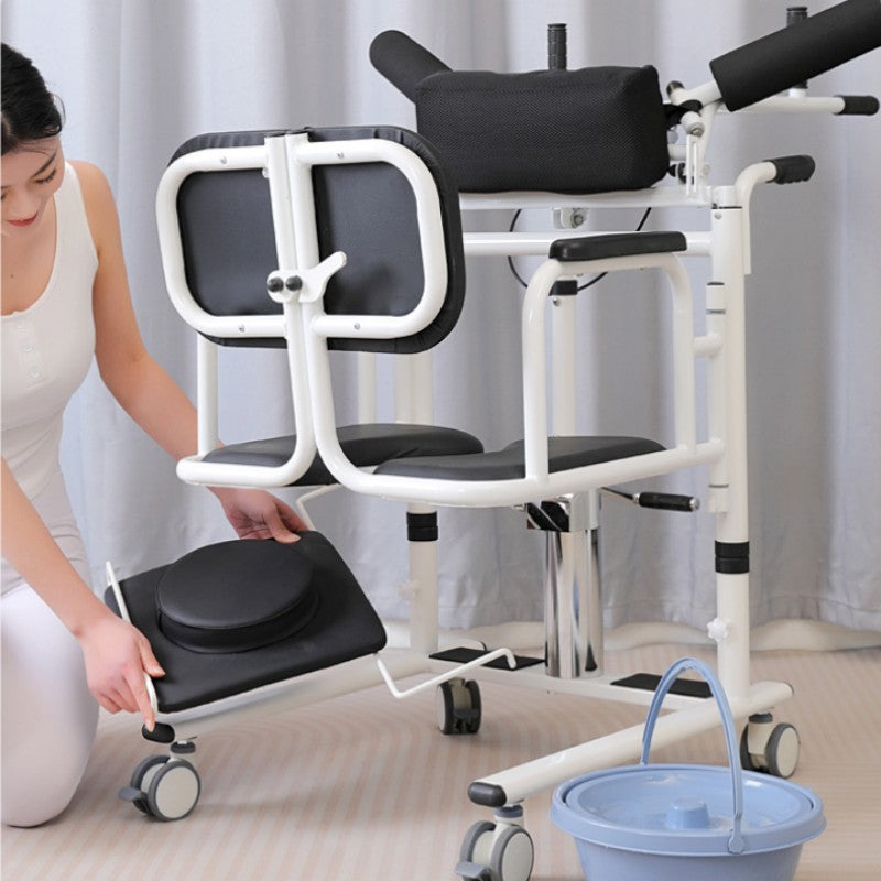 Hydraulic Patient Lift Transfer Chair,Portable Hydraulic Patient Lift Wheelchair for Home Transfer Nursing Chair Lifter 180° Split Seat Cushion Bathroom Bedside Commode