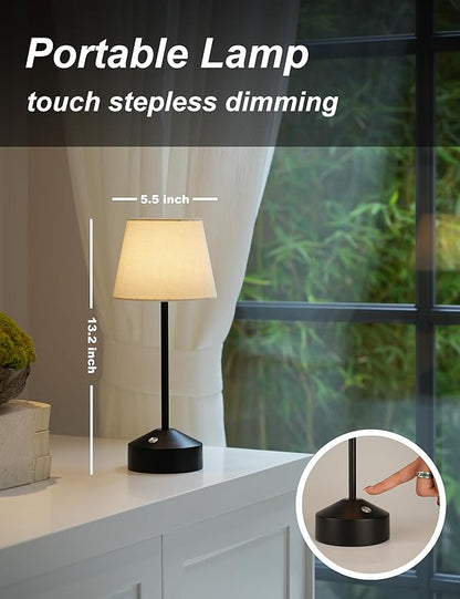 Cordless LED Table Lamp – Rechargeable, Touch Dimmable Light with Fabric Shade