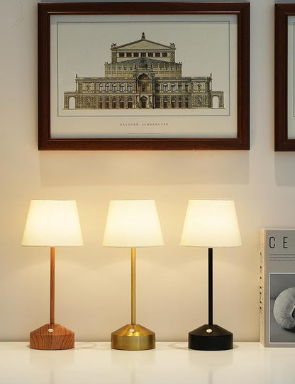 Cordless LED Table Lamp – Rechargeable, Touch Dimmable Light with Fabric Shade