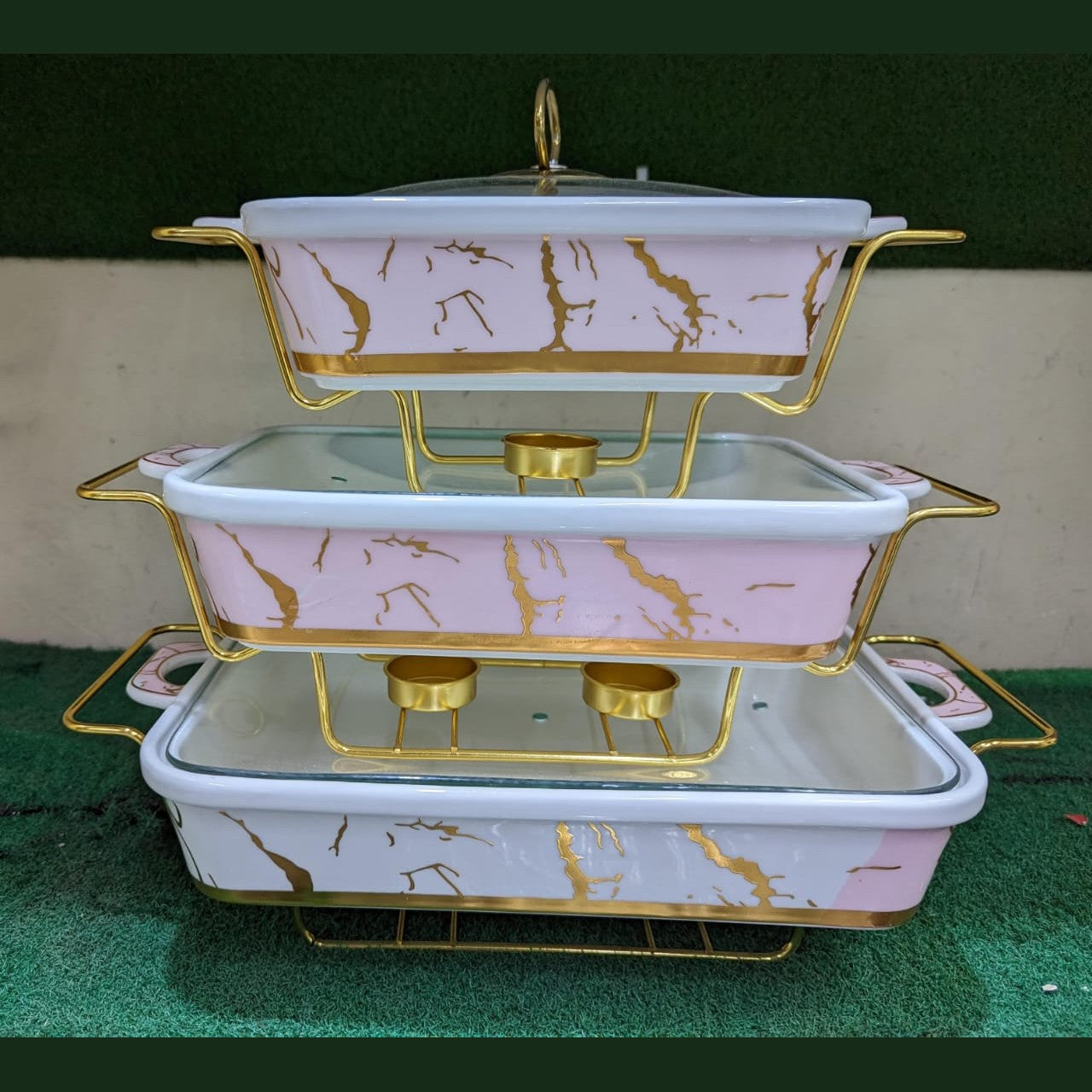 Marble gold 3 in 1 ceramic Chaffin dishes