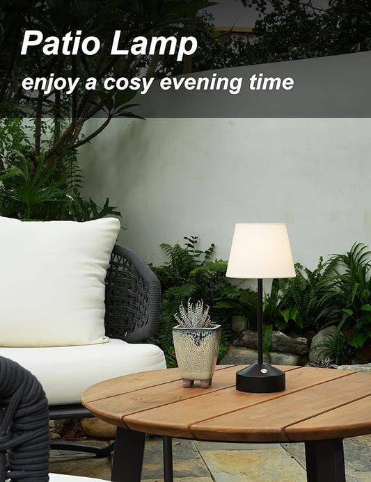 Cordless LED Table Lamp – Rechargeable, Touch Dimmable Light with Fabric Shade