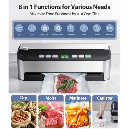 Vacuum Sealer Machine,  Fully Automatic 8-IN-1 Food Sealer