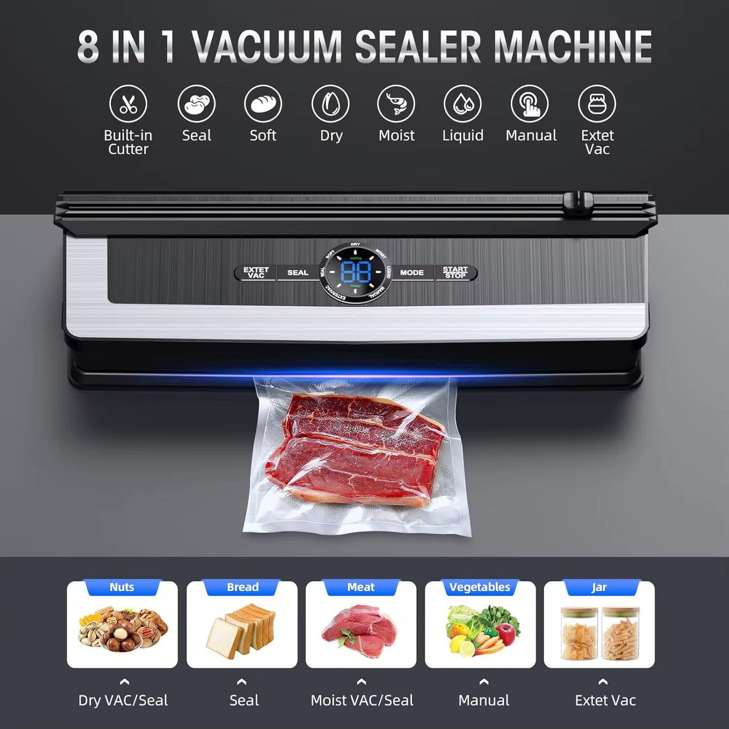 Vacuum Sealer Machine,  Fully Automatic 8-IN-1 Food Sealer