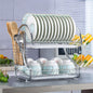 Dish Drying Rack, 2-Tier Dish Rack With Drainboard Stable Footpad, Utensil Holder, Cup Holder, Dish Drainer For Kitchen Counter Top Rust-Proof Treatment