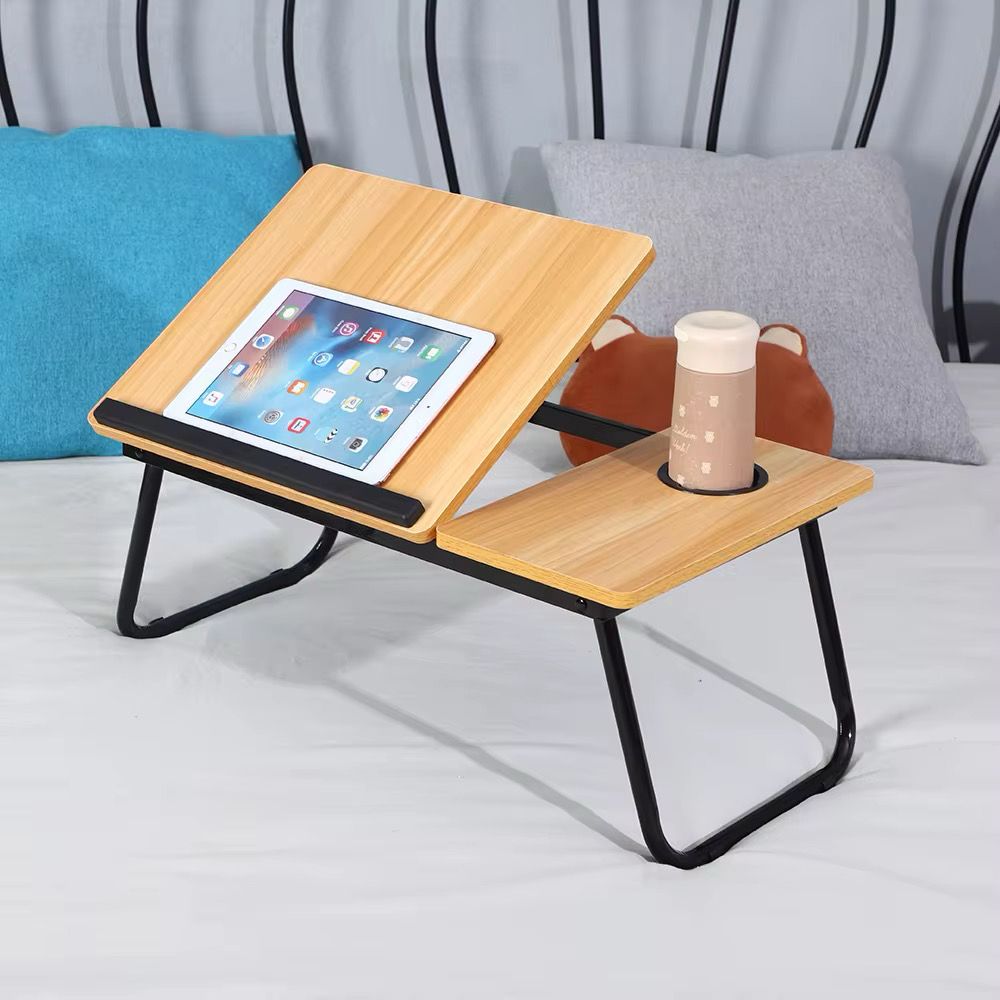 Adjustable Folding Laptop Desk with Tilting Top – Portable Bed Table Stand with Cup Holder & Foldable Legs