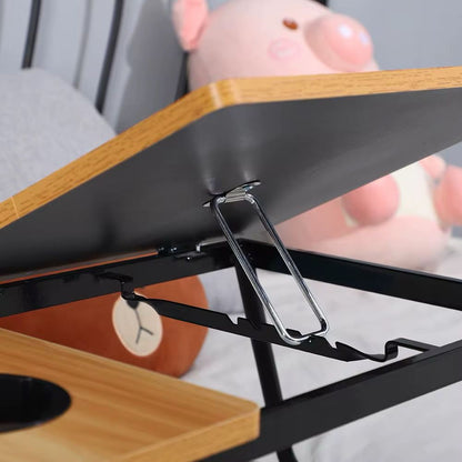 Adjustable Folding Laptop Desk with Tilting Top – Portable Bed Table Stand with Cup Holder & Foldable Legs