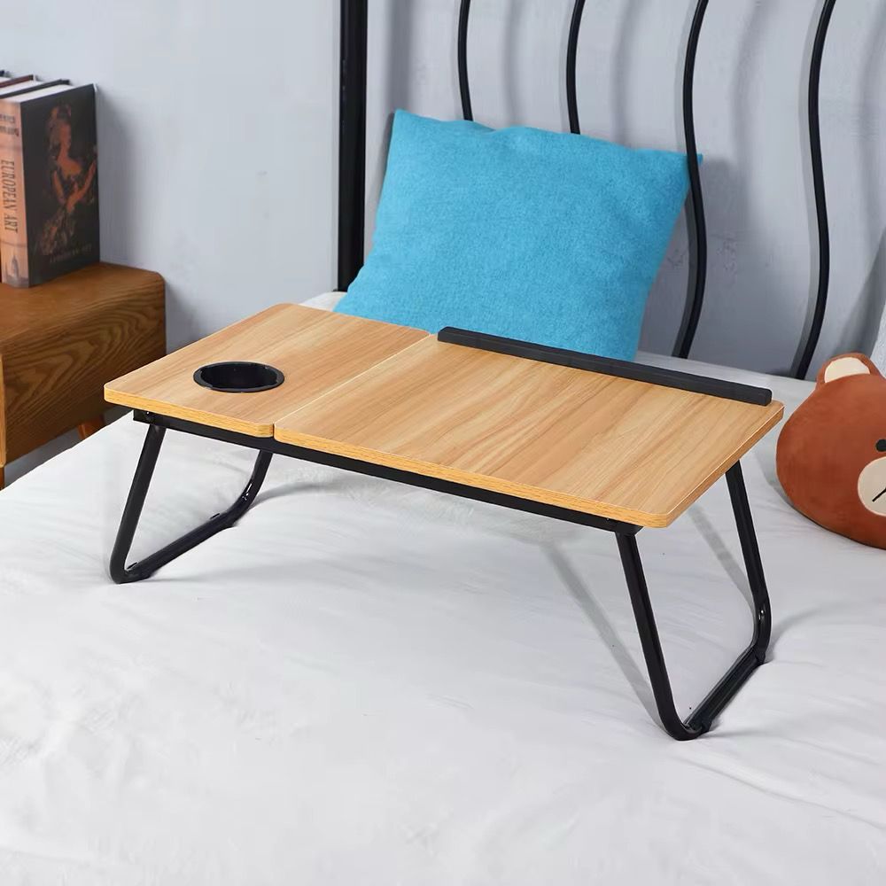 Adjustable Folding Laptop Desk with Tilting Top – Portable Bed Table Stand with Cup Holder & Foldable Legs