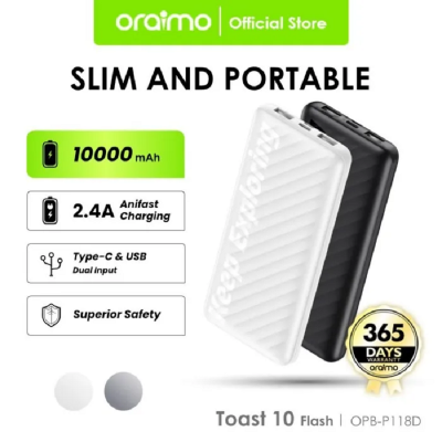Oraimo Toast 10 Flash Power Bank – Model OPB-P118D Capacity: 10,000mAh