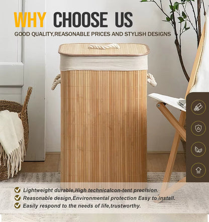 Foldable bamboo laundry basket organizer Handwoven large capacity